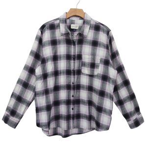 Universal Thread Shirt Womens Large Gray Pink Plaid Flannel Cotton Soft Preppy
